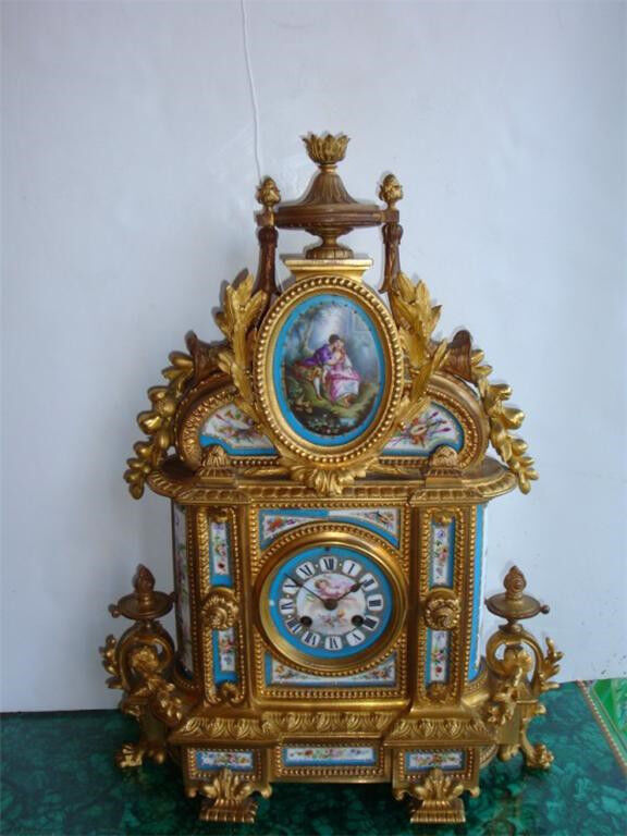 SPECTACULAR MUSEUM QTY 19TH C ORMOLU MOUNTED SEVRES MANTEL JAPY FRERES CLOCK