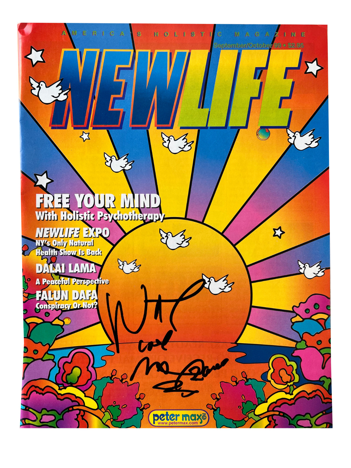 Peter Max New Life Magazine 2002 cover HAND signed Beatles Pop Art FRAMED