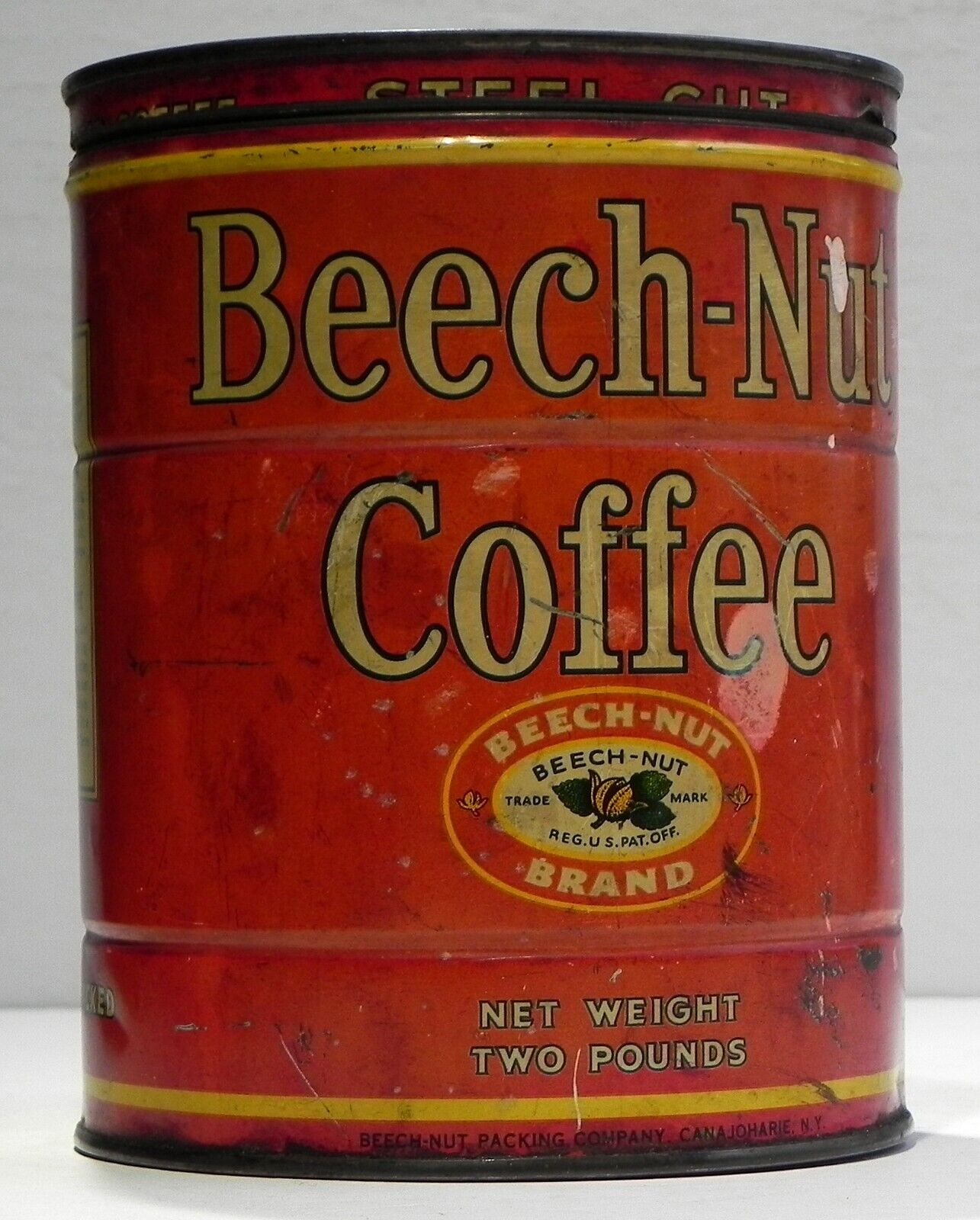 Vintage BEECH-NUT COFFEE TIN CAN Scarce 2 Lb Size Key-wind Open Soldered Seam