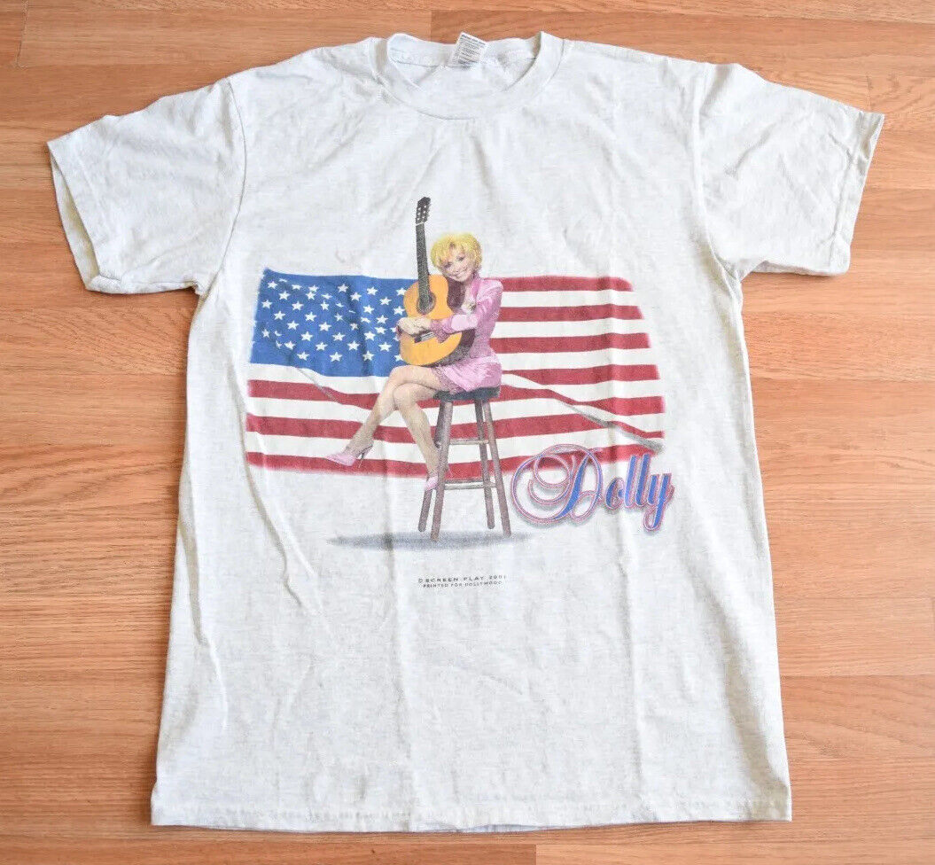 Vintage Rare 2001 Dolly Parton USA Flag Tour Shirt Tee M Country Willie Nelson