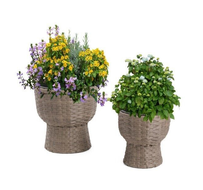 2-PC  POLYRATTAN LARGE WOVEN OUTDOOR PLANTERS LIGHTWEIGHT NEW