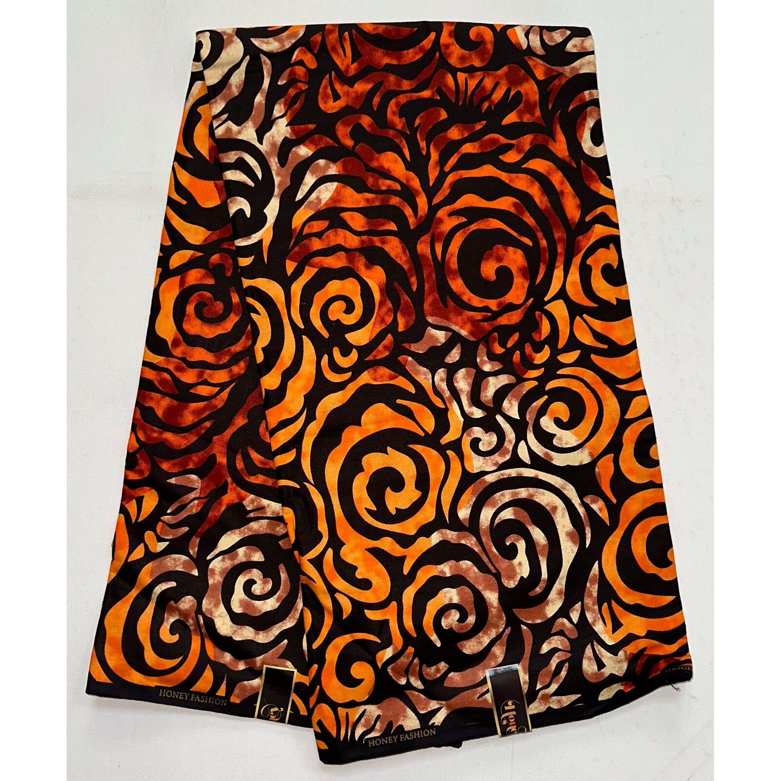 African Fabric/ Ankara - Orange, Brown ‘Swirls & Twirls\', YARD or WHOLESALE
