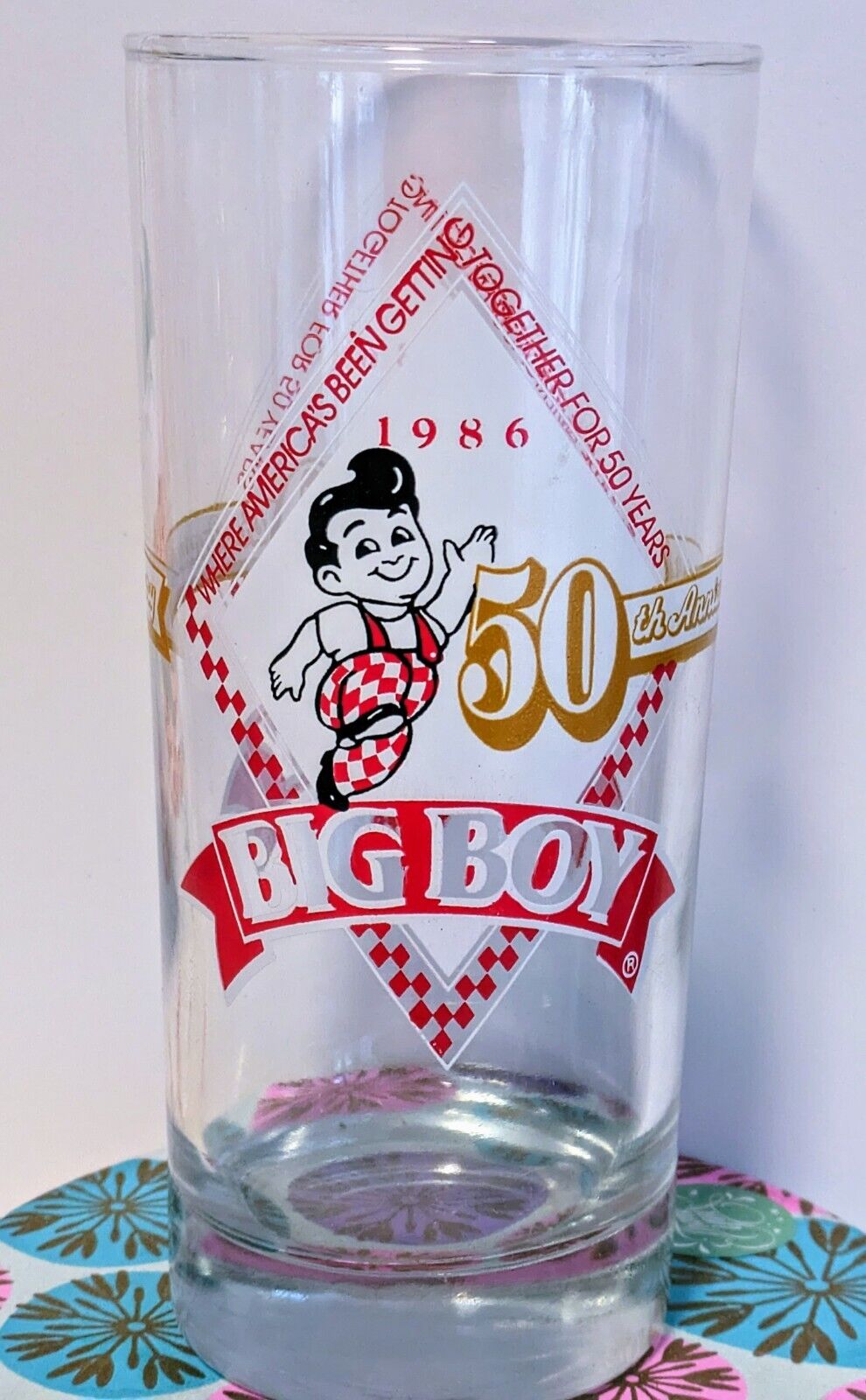 1986 Vintage Bob's Big Boy 50th Anniversary Collectible Glass Good Condition