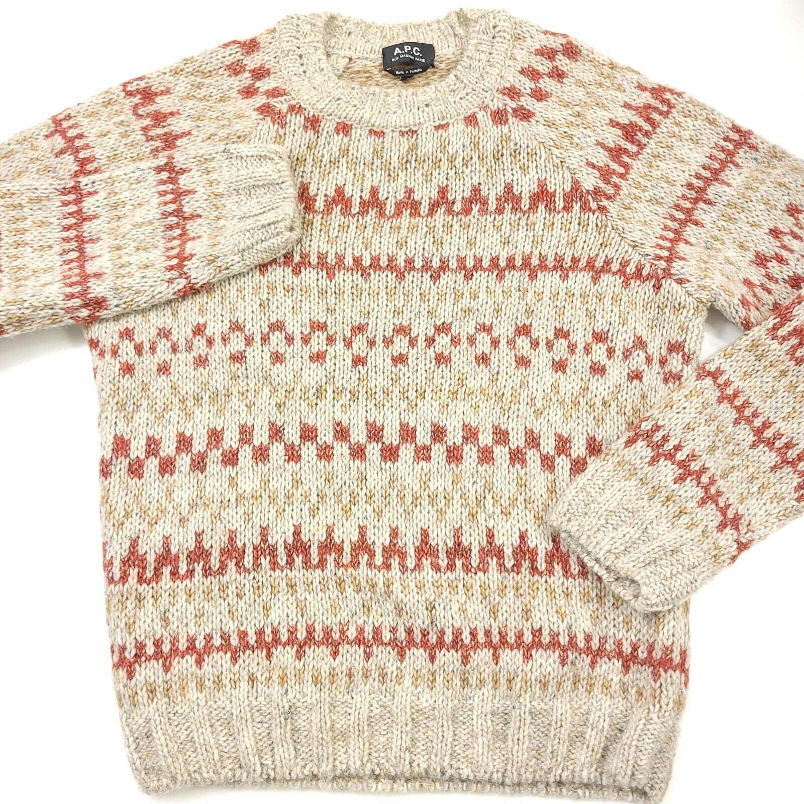 $325 A.P.C. Leonhard Crewneck Geometric Print Wool Blend Sweater Mens Size Large