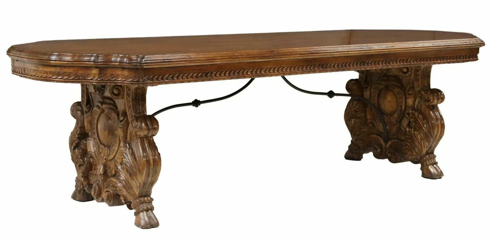 Table, Dining, Large, Ornately Carved,  Foliate, Walnut, Apron, 108\