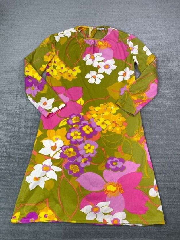Vintage 60s 70s Dress Women S Bright Mod Floral Retro Whimsy House Saks Fifth
