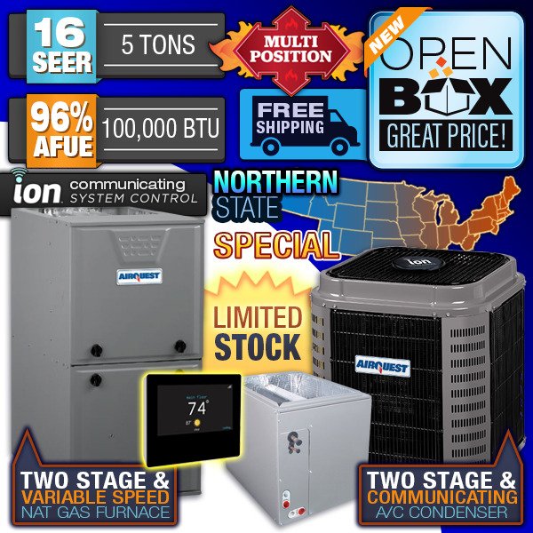 5 Ton 16 SEER 96% 100K BTU AirQuest Ion 2 Stage Gas Furnace & Variable AC System