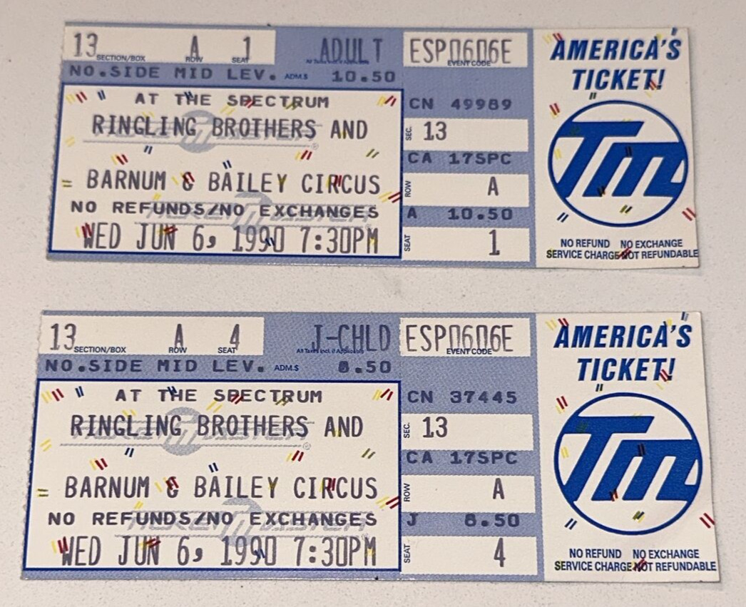 6/6/90 Ringling Brothers Barnum & Bailey Circus The Spectrum Philly Ticket Stub