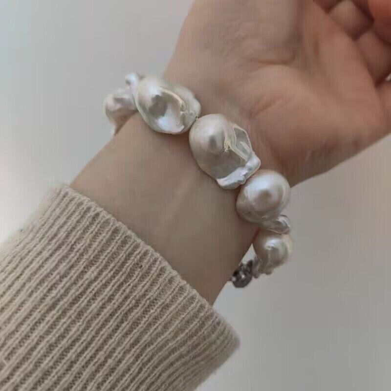 gorgeous 18-20mm south sea baroque white pearl bracelet 7.5-8\