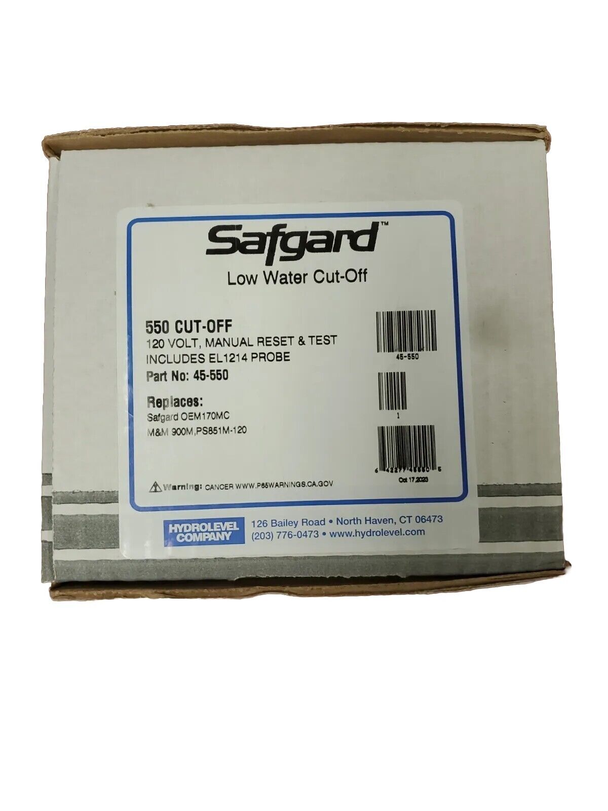 Hydrolevel Safgard 550 Low Water Cut-off with Manual Reset