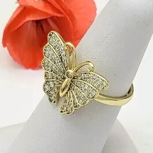 2.18 CT Round Cut Simulated Diamond Butterfly Ring 14K Yellow Gold-Plated Silver