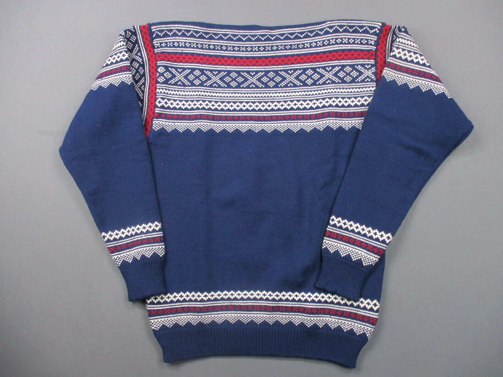 Vintage Stowe Woolens Sweater Women Large Wool Blue Red FairIsle Made In USA 90s