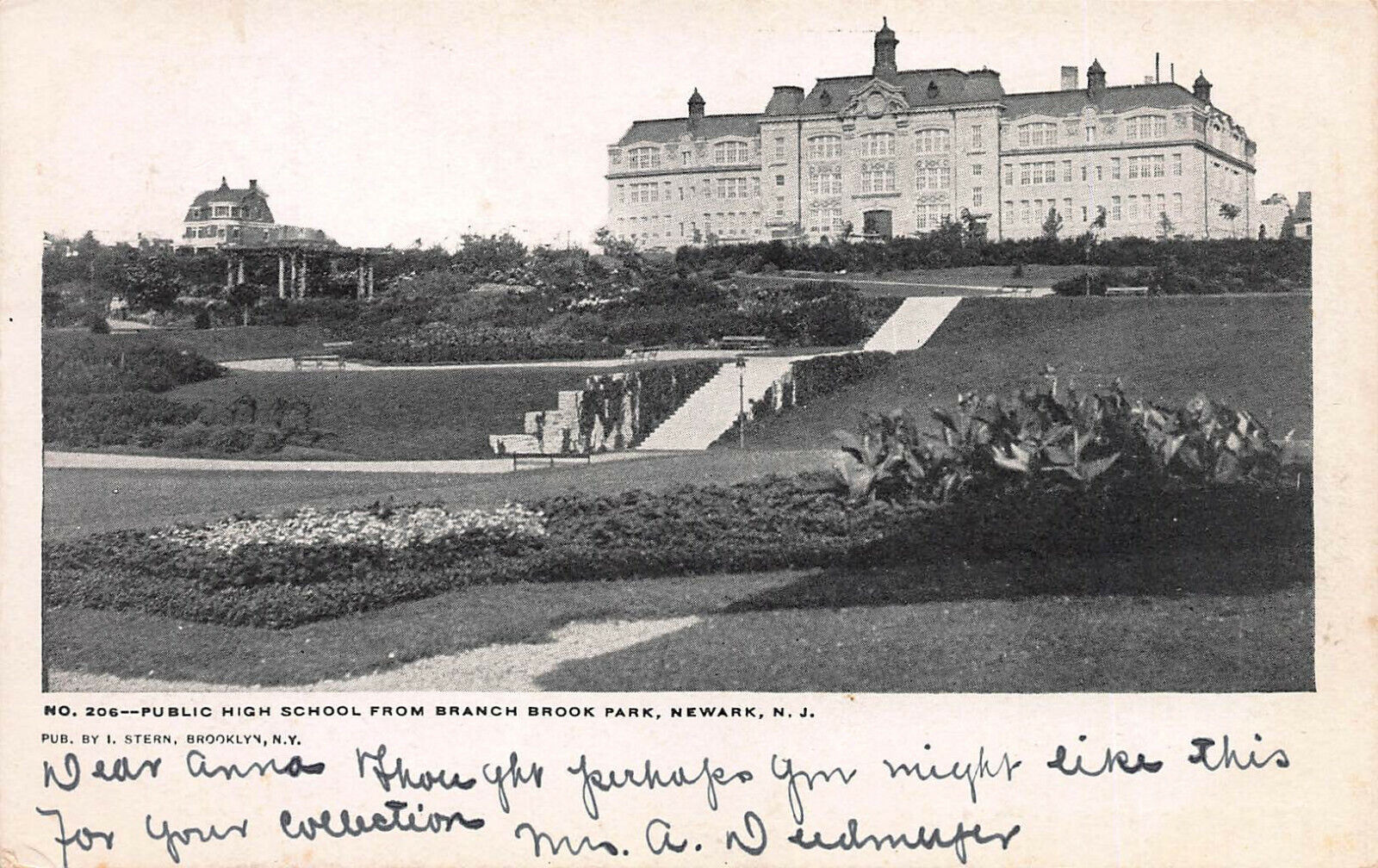 Public High School, From Branch Brook Park, Newark, New Jersey, Early Postcard
