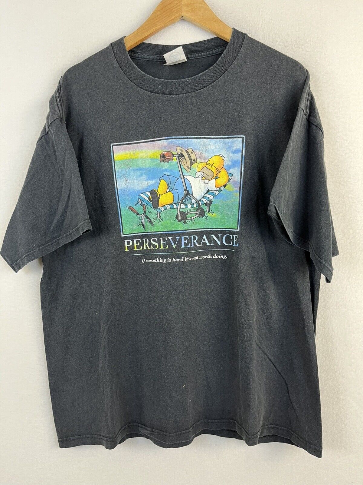 Vtg Delta Perseverance Graphic T Shirt Black XL Knit In USA Short Sleeve