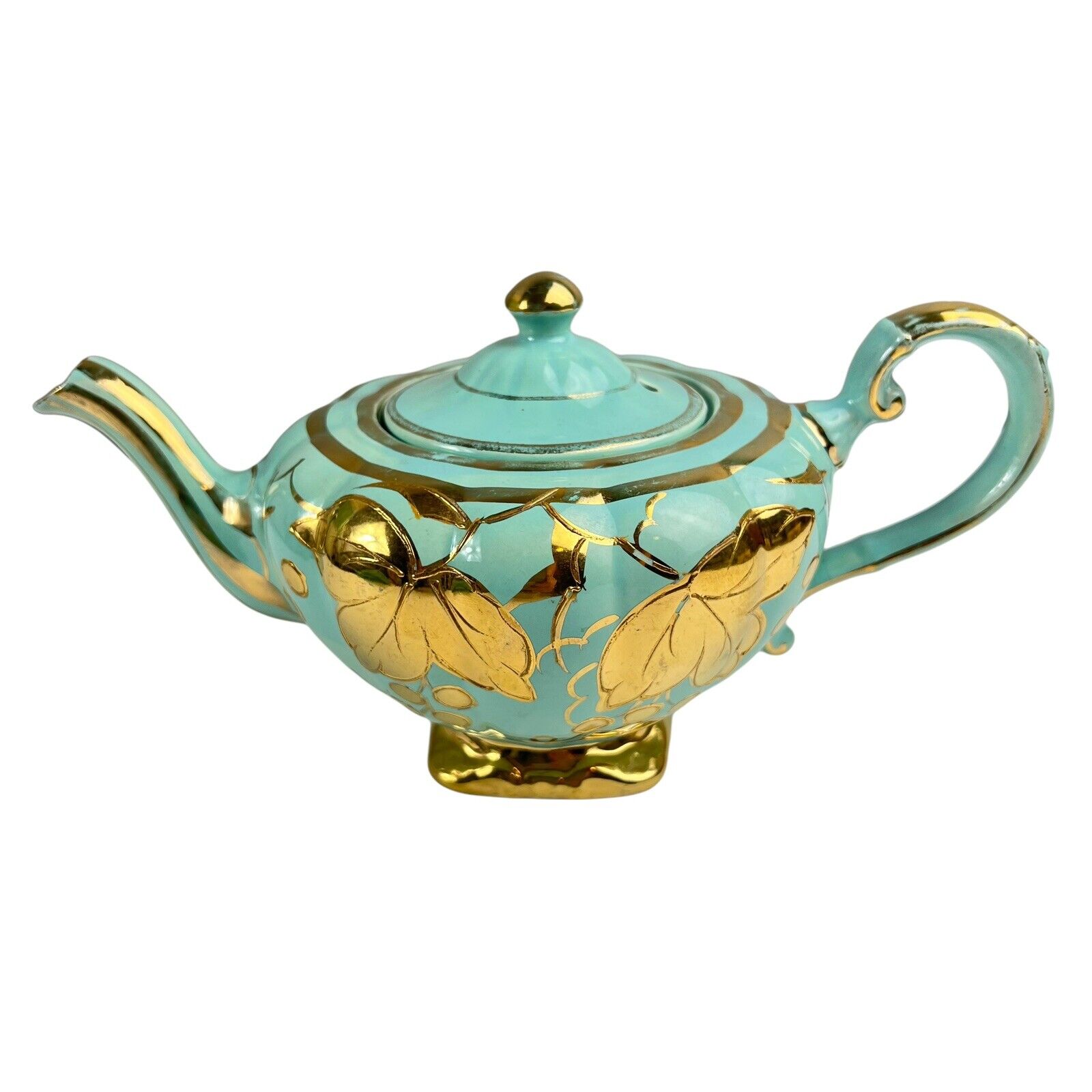 Vintage Arthur Wood Teapot Teal Blue Gold Grapes Grape Leaf Leaves 4664 England