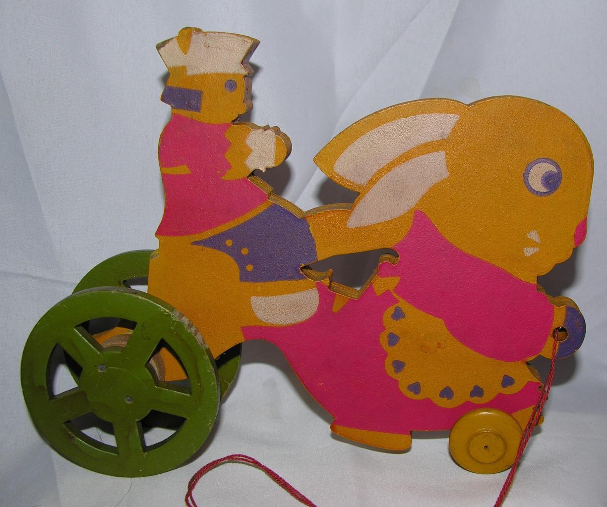 VTG 1930 CANDY CONTAINER TRIXY TOY (DURRELL) Fiber Board EASTER BUNNY PULL TOY