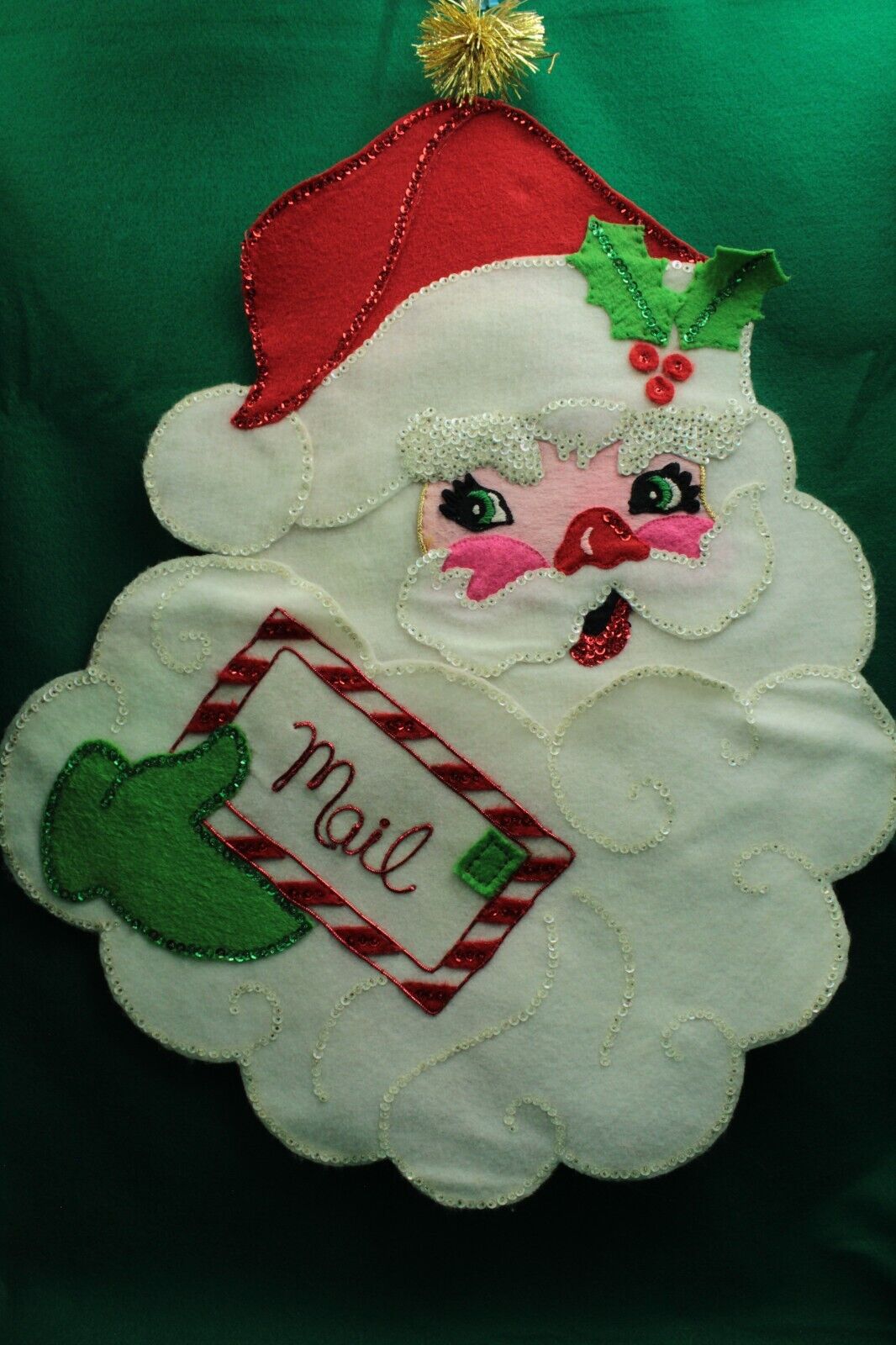 Rare Vintage Bucilla Christmas Santa\'s Mail Felted Jeweled Completed