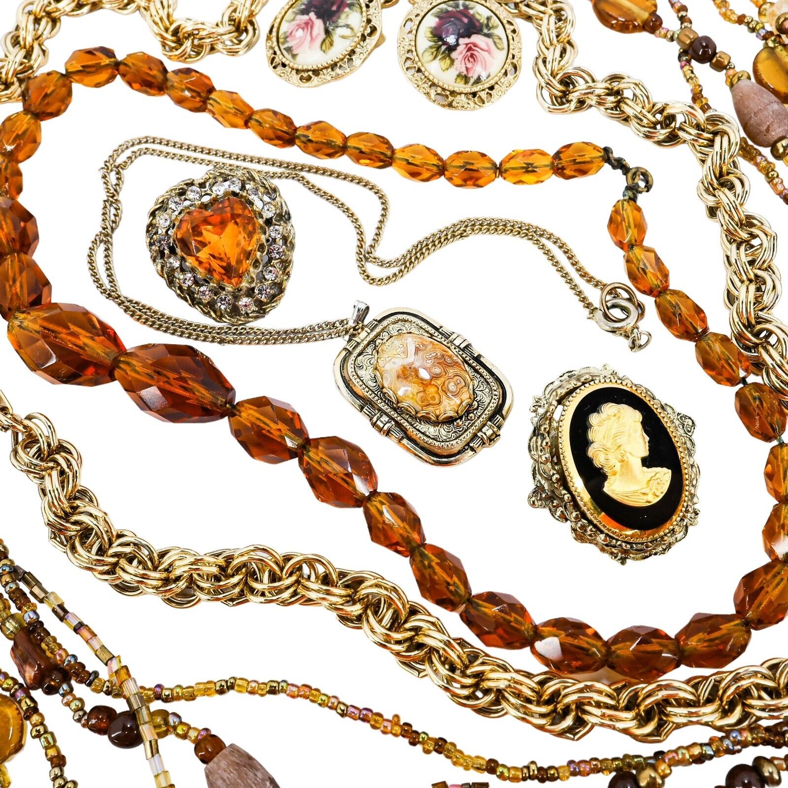 Lot Vintage Mid Century Goldtone “Yellow Topaz” Rhinestone Glass Crystal Jewelry