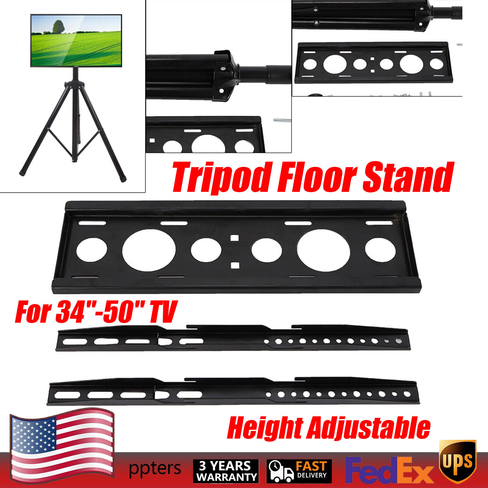 Portable TV Tripod Floor Stand Tilt & Height Adjustable Mount for 34\
