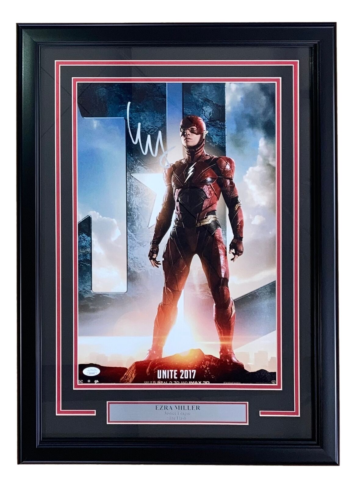 Ezra Miller Signed Framed 11x17 Justice League Movie Poster Photo JSA