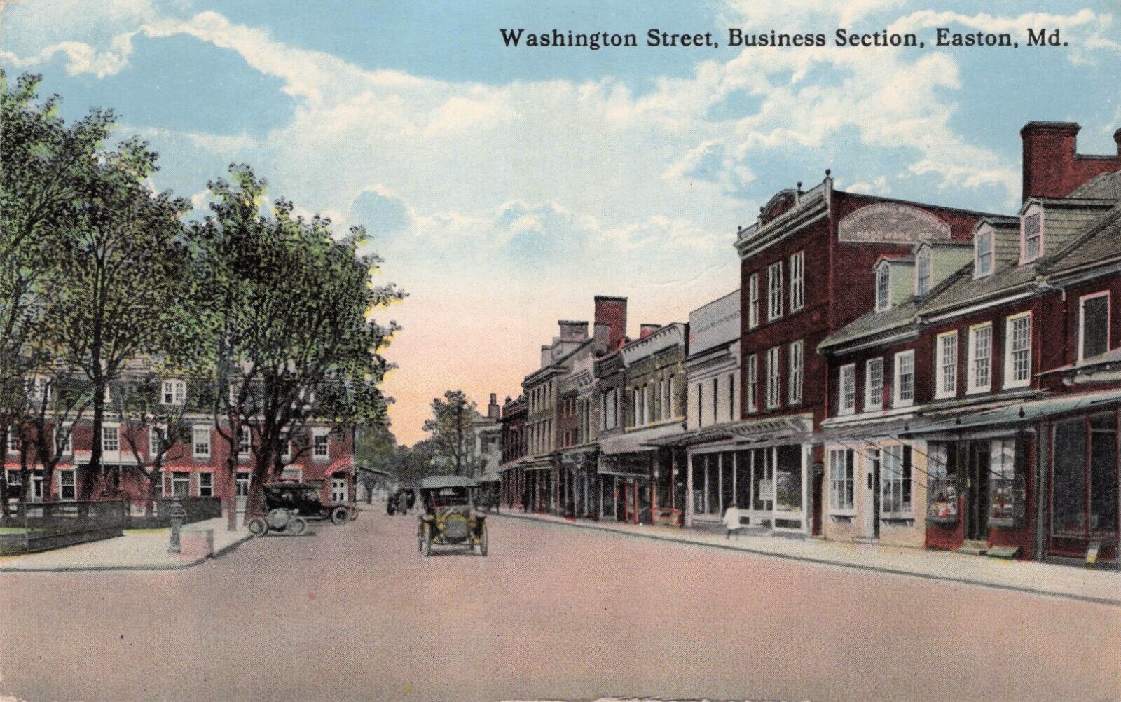 Easton Maryland MD Washington Street Businesses old Cars Postcard ca 1907-09