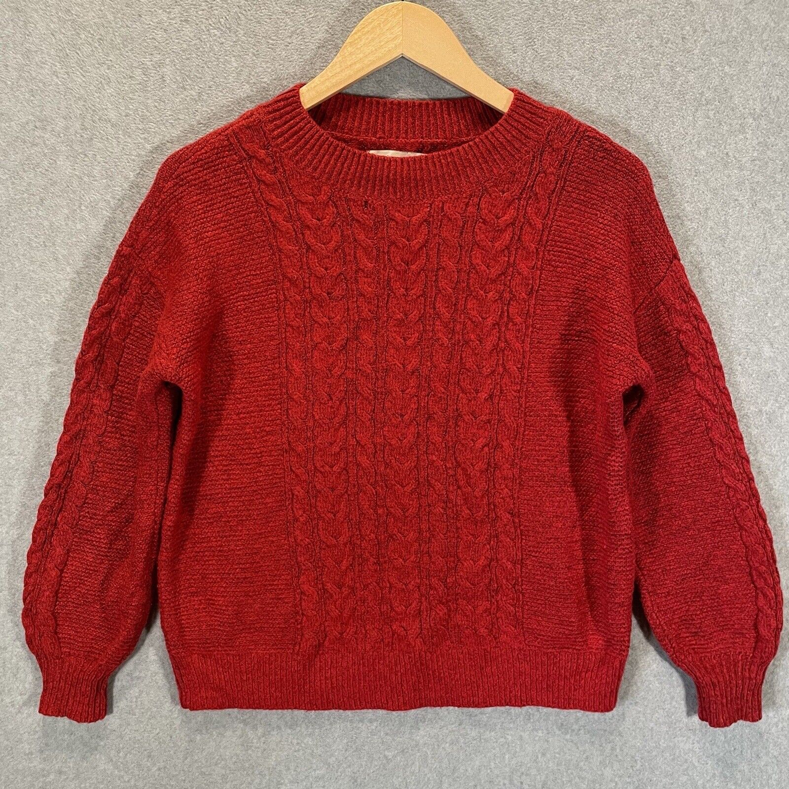 Ann Taylor LOFT Red Wool Blend Cable Knit Crew Pullover Sweater Women’s Small