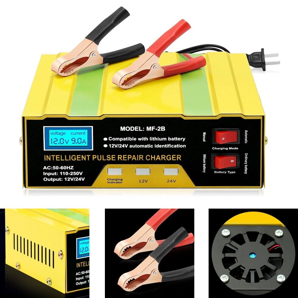 Car Battery Charger Heavy Duty Smart Automatic Intelligent Pulse Repair 12V/24V