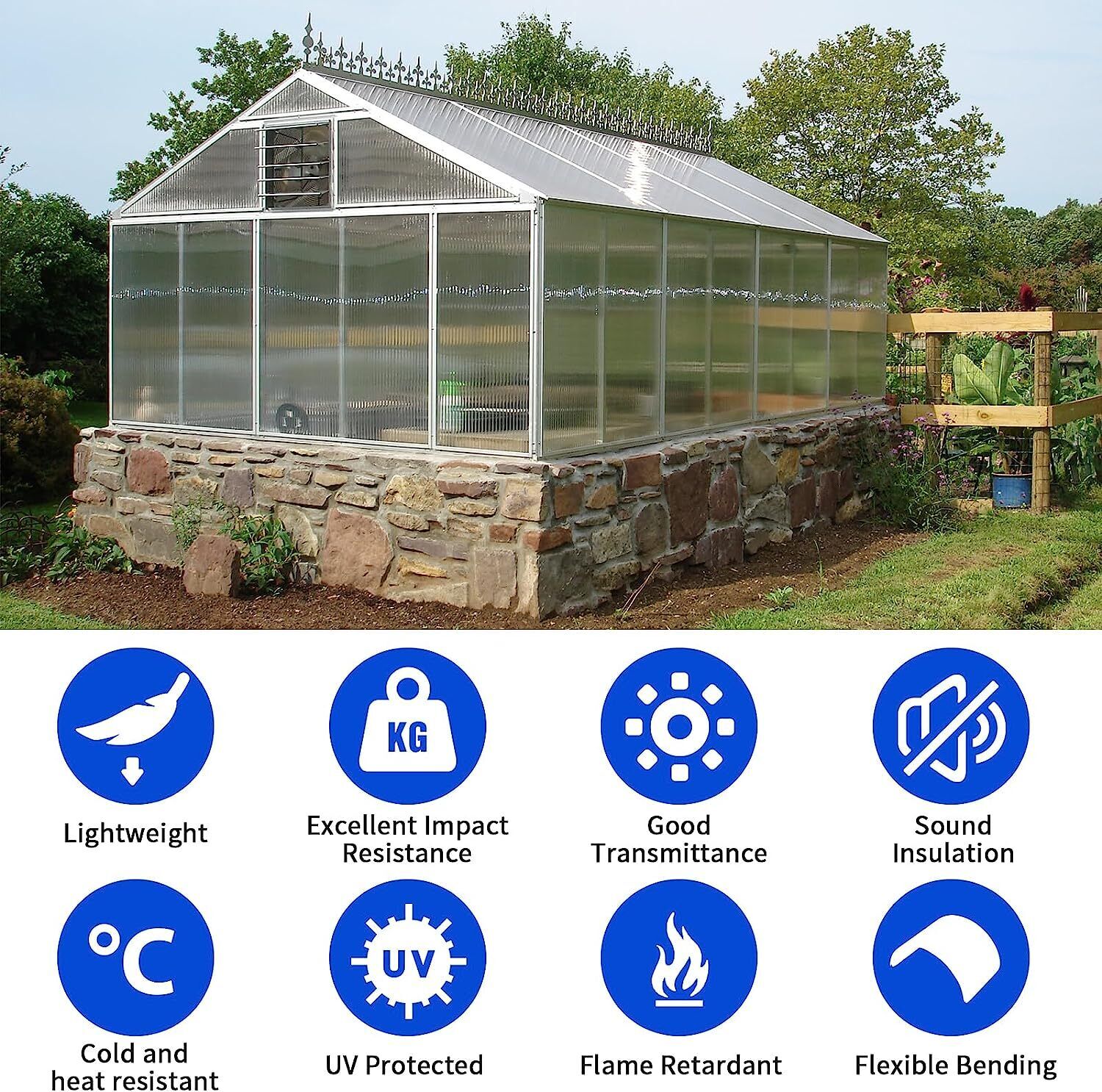 12×Polycarbonate Greenhouse Panel Clear 0.16in Thick Twin-Walled Sheet 2'×4' New