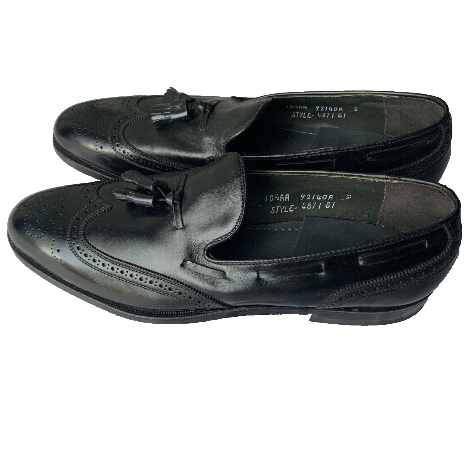 VTG E.T. WRIGHT Mens Sz 10.5 AA Black Leather Tassel Wingtip Dress Shoes #4871