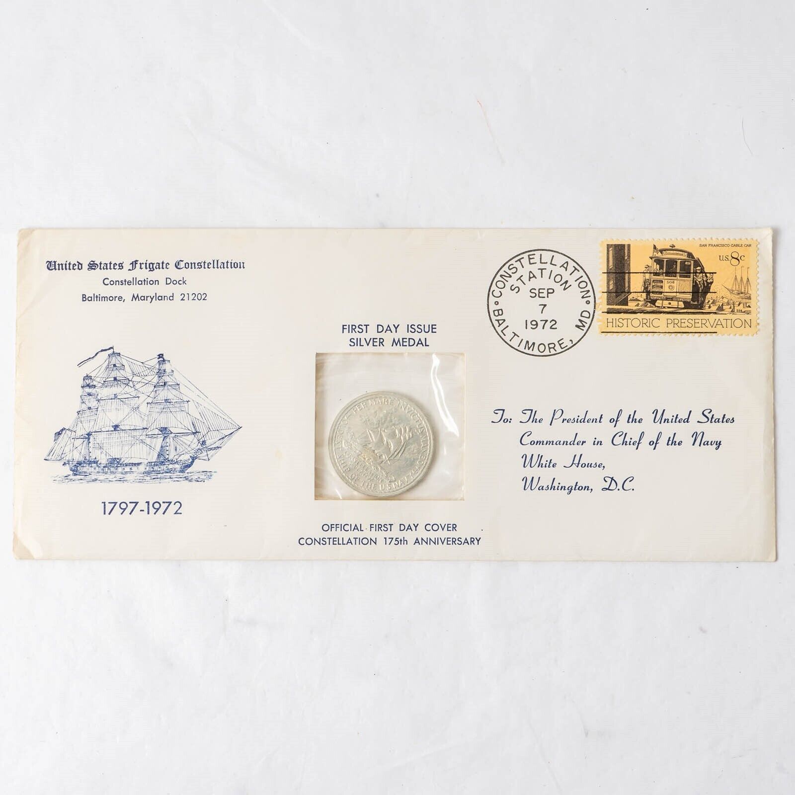US Frigate Constellation Congressional Medal Silver First Day Cover 1972 #2