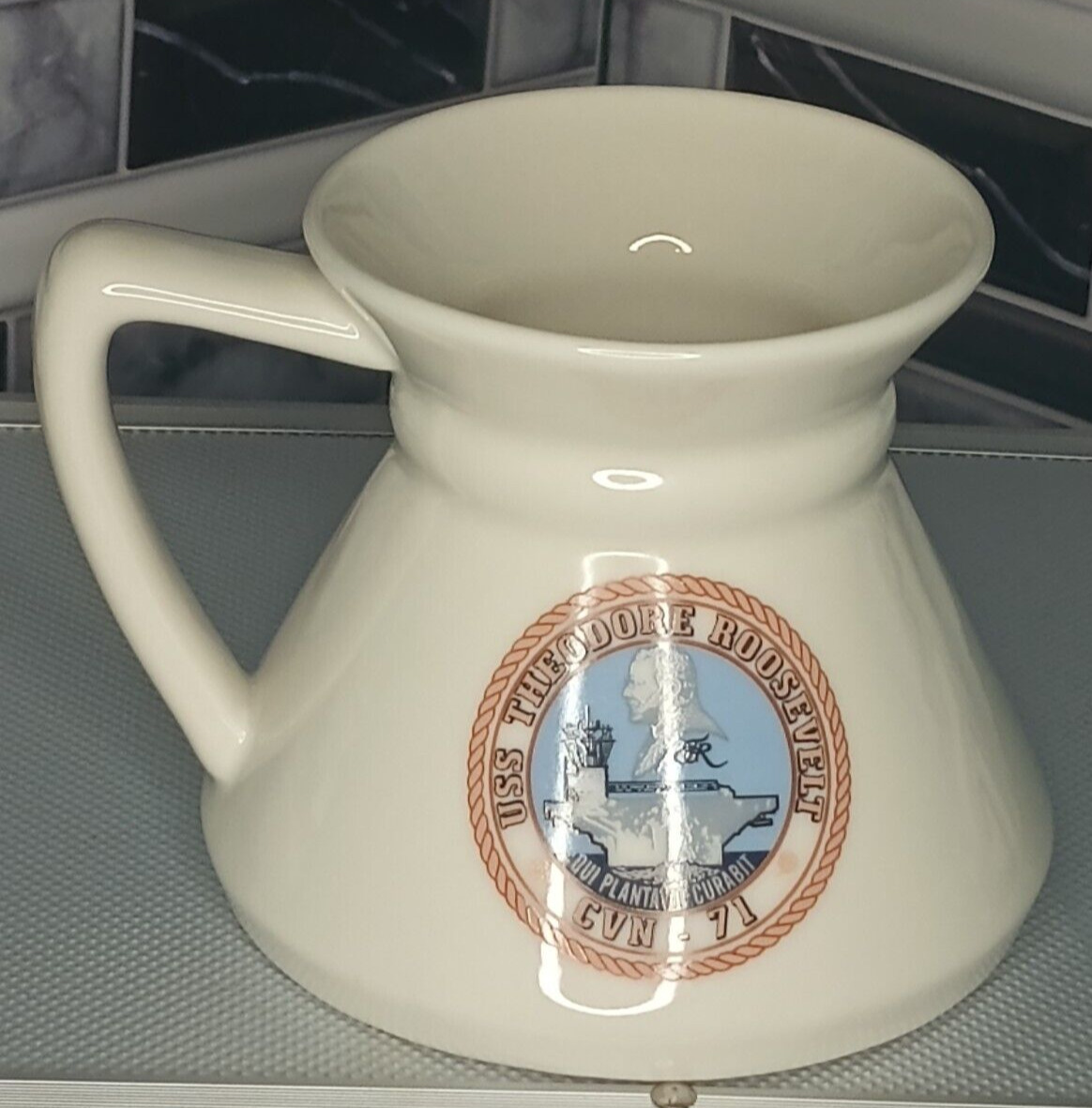 USS Theodore Roosevelt Vintage Mug - Ceramic Presidential Rare Mug - Navy 