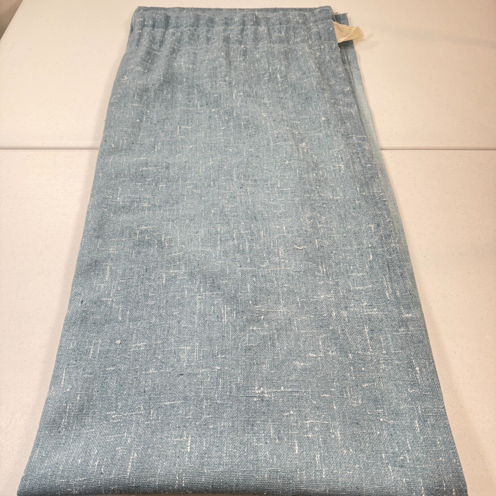 vintage sears curtain panel solid blue blend usa rod pocket mcm