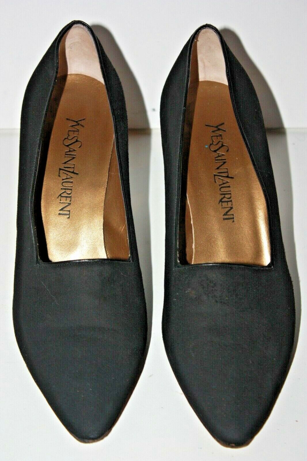 Yves Saint Laurent Court Shoes vintage Black Velvet Heels T 38.5, Vgc ,