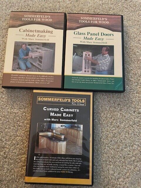 3 Lot Sommerfeld\'s Wood Tools Series Woodworking DVD\'s D10 Glass/cabinet/curved