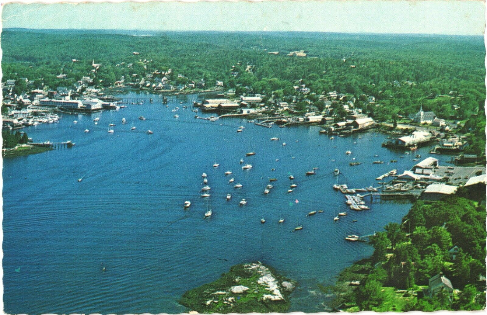 Bird\'s Eye View of Boats Sailing At Boothbay Harbor, Maine 1989 Postcard
