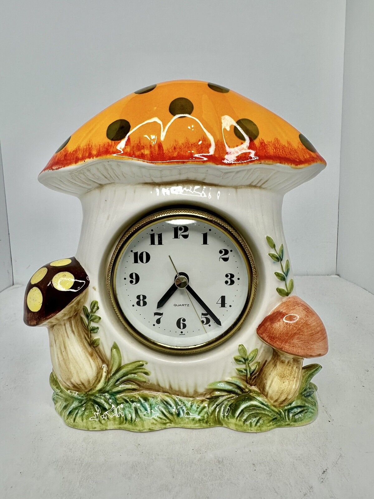 HTF Rare Vintage MCM Sears Merry Mushroom Ceramic Desk Wall Clock 1978 Works
