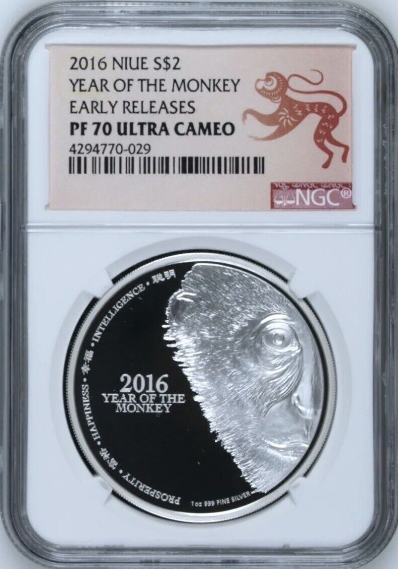 2016 Year Of The Monkey Niue $2 Early Releases UC 1 oz .999 Silver NGC PF70
