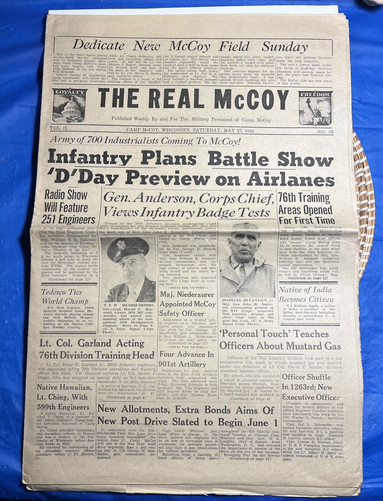 VTG Original WWII 1944 U.S. Army Camp McCoy, Wisconsin Newspaper The Real McCoy
