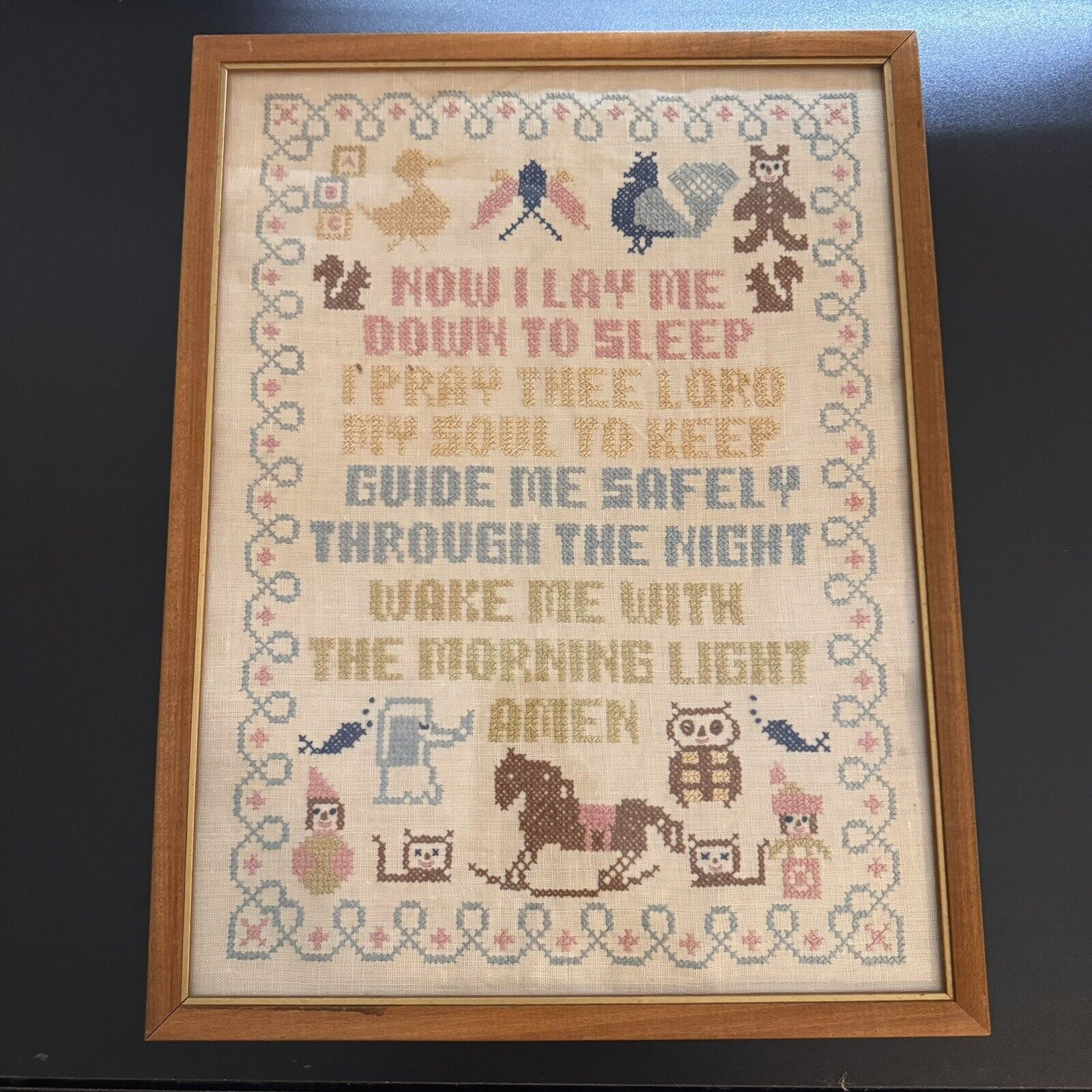 Completed Framed Counted Cross Stitch Nursery Prayer Vintage 16.5” X 12.5”