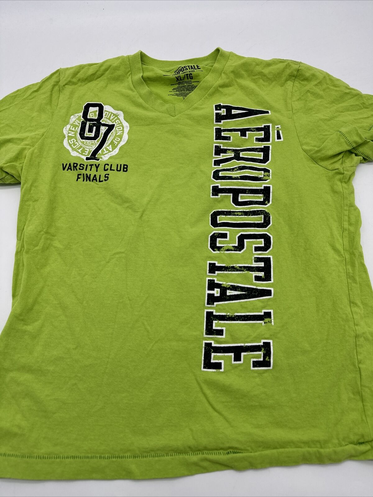 Aeropostale T-Shirt Men X-Large Green V-Neck Logo Spell Out…#7490