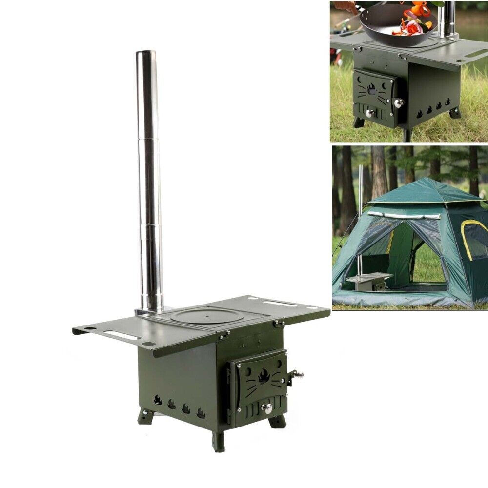 Tent Wood Camping Stove with Chimney Pipes Hunting Lodge Burning Stove w/ 4 Legs