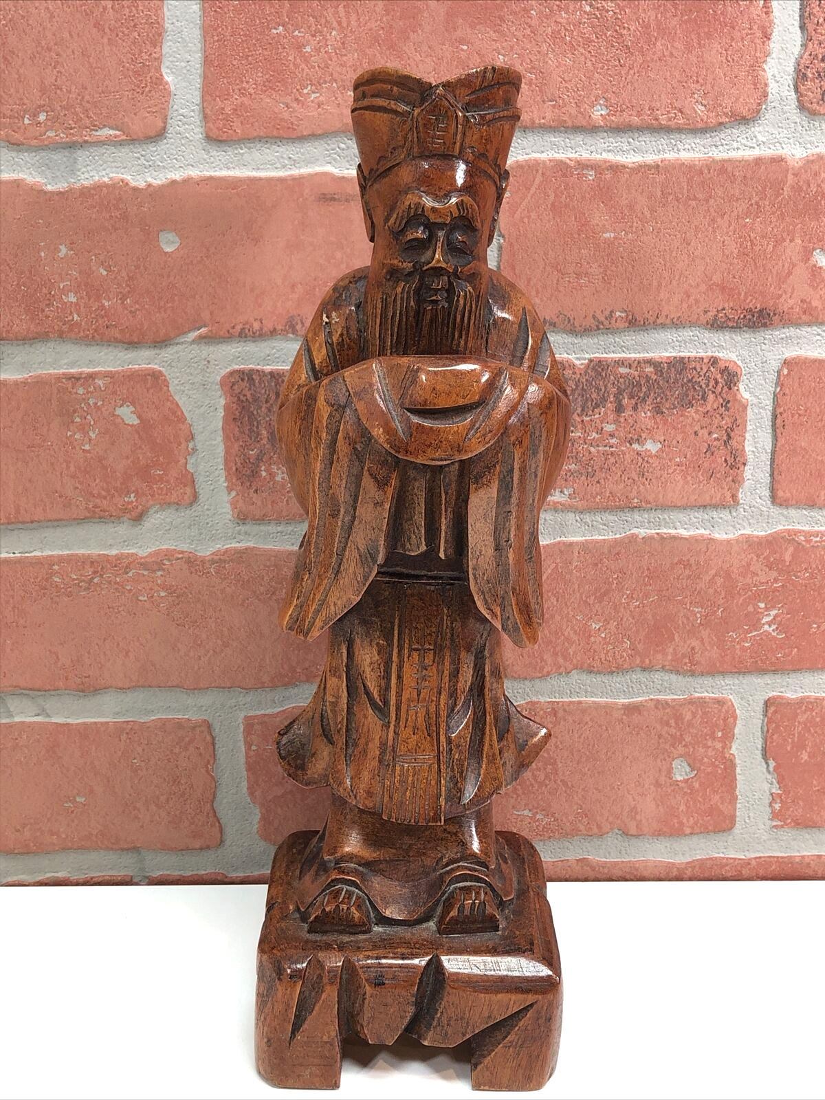 12” Chinese Carved Wood Figure Sculpture Confucius Republic of China Buddha