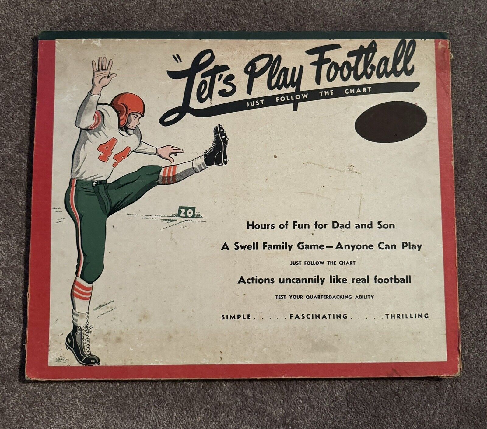 Vintage 1949 Let’s Play Football Board Game w/ Plastic Football Holt Games