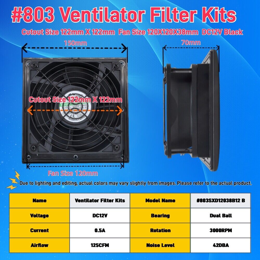 803 150*150mm Enclosure Cabinet Ventilator Filter Kits 120mm X 38mm AC 115V 230V
