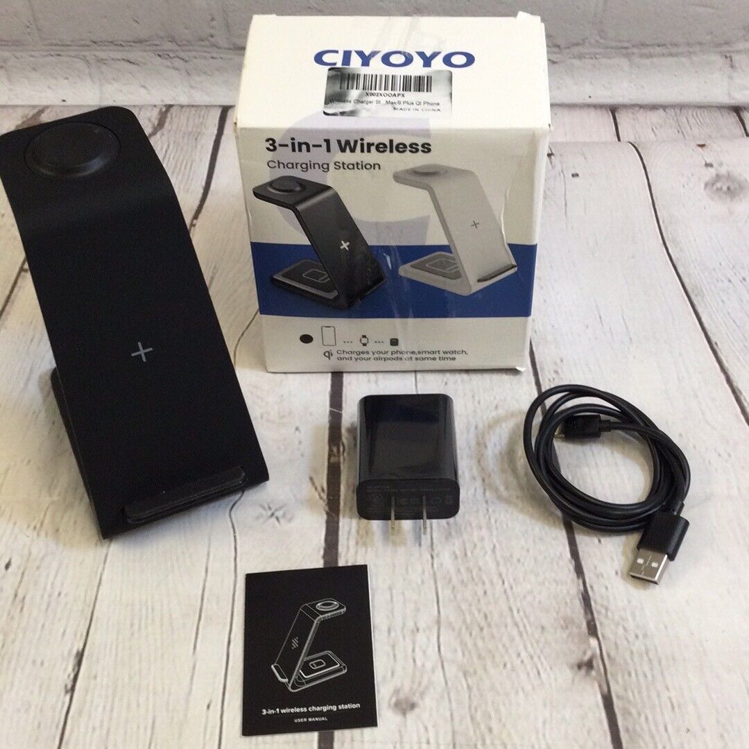 Ciyoyo T3 Black 3In1 Wireless Fast Charger 9V For iPhone iWatch 