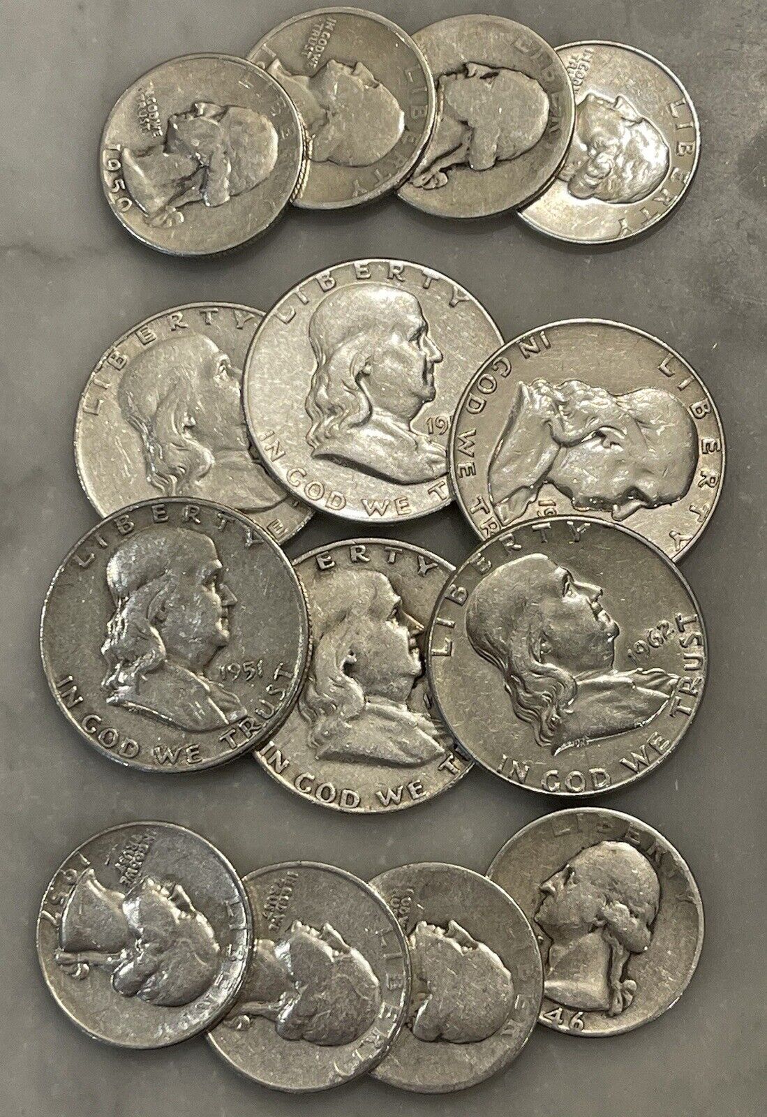 $5 Face 90% Silver (6) Franklin Half Dollar (8) Quarters - Choose How Many Lots