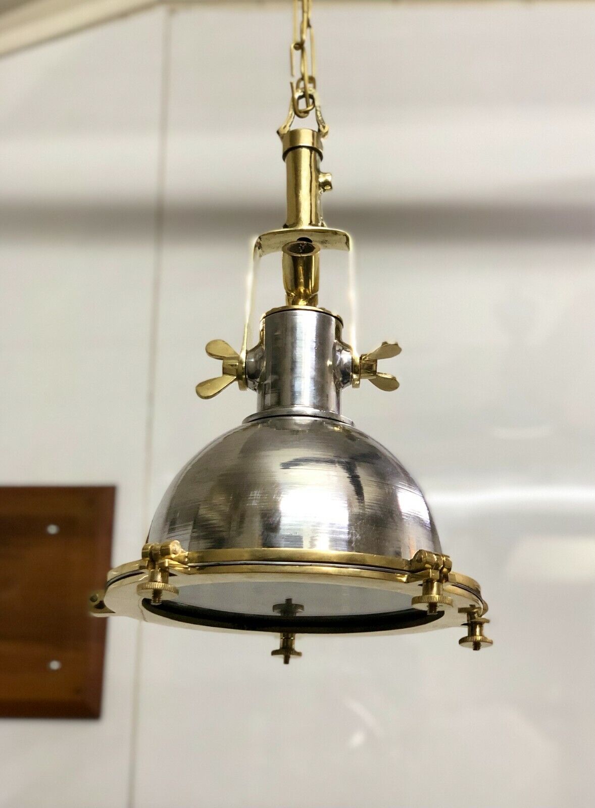 Maritime Vintage Style Brass & Aluminum Nautical Ceiling Pendant Light - Small