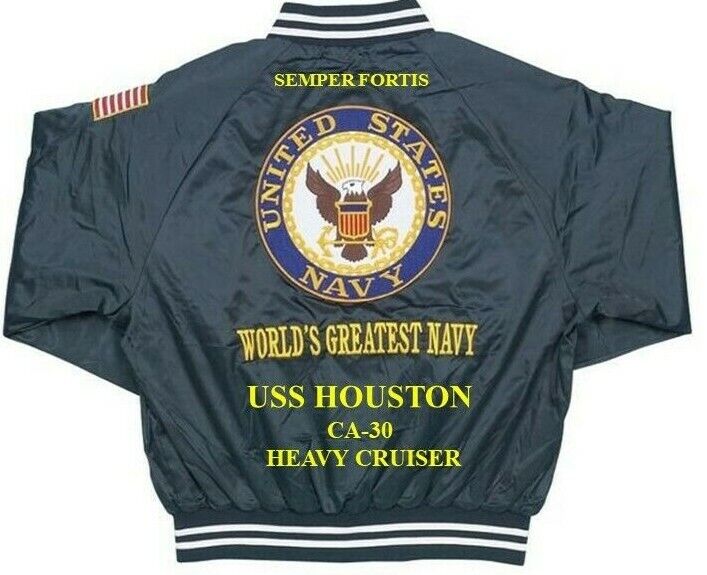 USS HOUSTON  CA-30  HEAVY CRUISER NAVY EMBROIDERED SATIN JACKET(BACK ONLY)