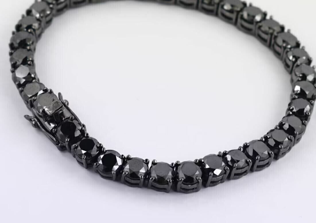 Gorgeous 18 ct Black Diamond Tennis Bracelet 7.50\'\' Unisex AAA Certified 925