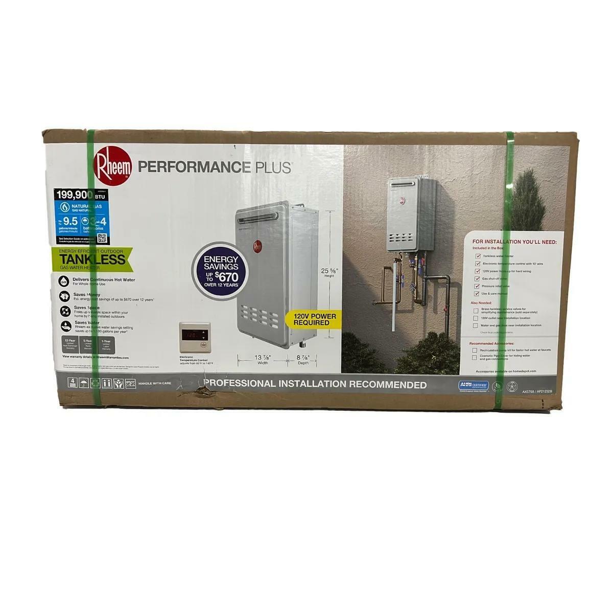 Rheem Performance Plus 9.5 GPM Natural Gas Outdoor Smart Tankless Water Heater